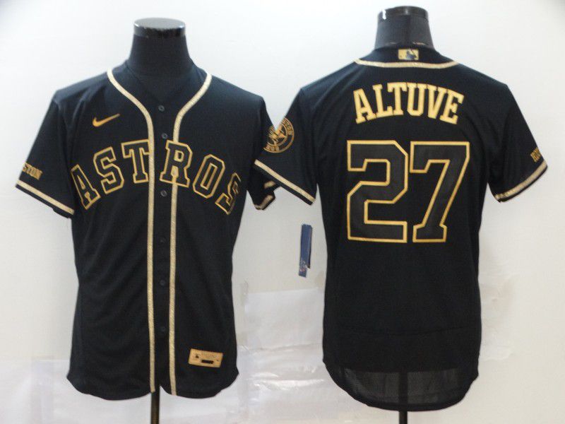 Men Houston Astros #27 Altuve Black Retro gold character Nike MLB Jerseys->houston astros->MLB Jersey
